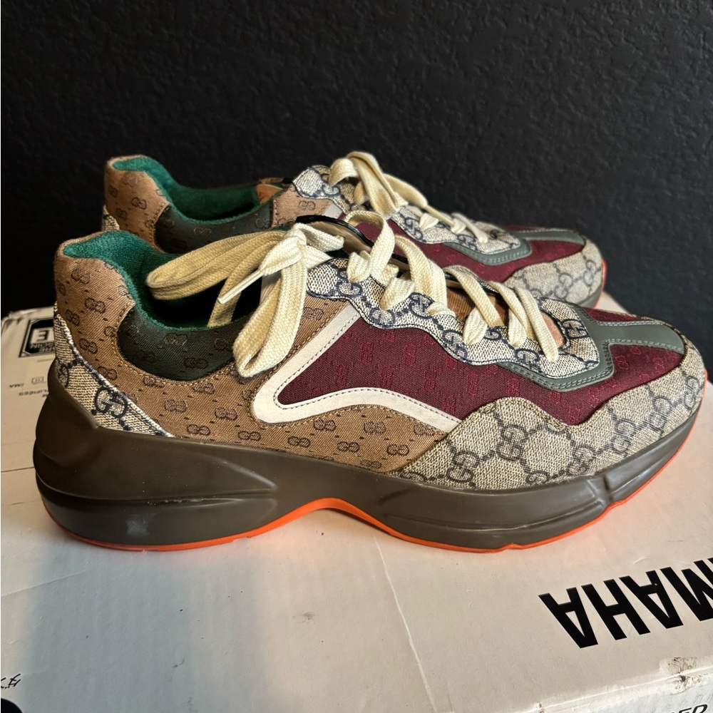 Authentic Gucci Beige and Red Patterned Sneakers - image 6